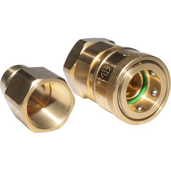 Quick-Disconnect and Quick-Connect Fittings for 3/4-inch Gas Hoses, Featuring 3/4-inch Double Female NPT Threads for Gas Hose Connections, Suitable for Kitchen Appliances and Indoor Applications.