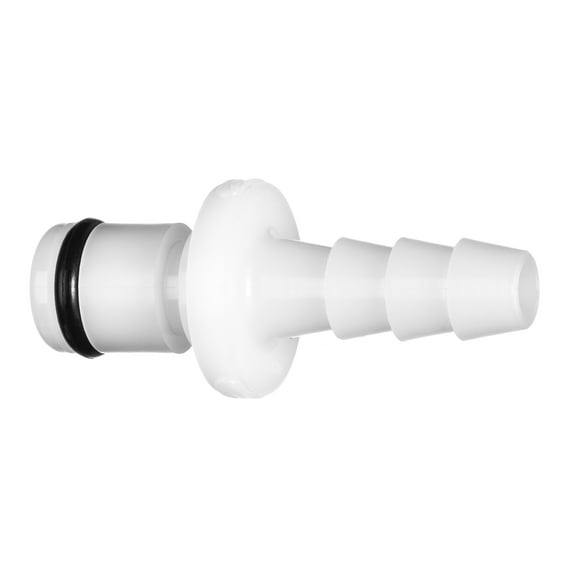 Quick Disconnect Tube Fitting with Auto Shut-Off - Acetal Plastic - Panel Mount Straight - 1/4" Bulkhead Plug x 3/8" Barbed Hose