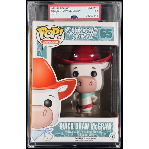Quick Draw McGraw, PSA Graded 8.5 NM-MT+, Quick Draw McGraw Collectible Vinyl Figure #65, Fully Encapsulated Bundle with Compatible Funko Pop! PSA Hard Protector Case