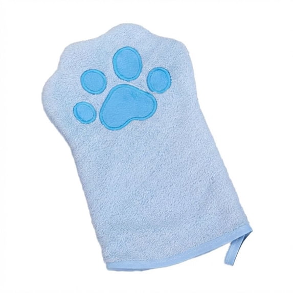 Quick Dry Absorbent Cleaning Towel for Dogs and Cats, Glove Style Bath Towel for Pet Bathing and Drying, Reusable Washable Cloth, Blue