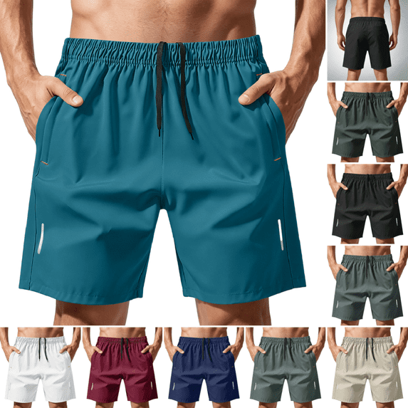 Quick Dry Athletic Shorts Men Casual Fashion Drawstring Waist Running Shorts Workout Training Gym Shorts with Zipper Pockets Turquoise S
