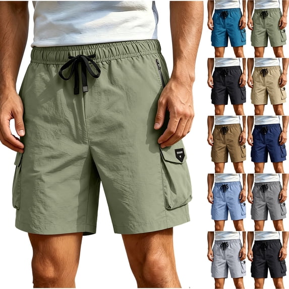 Quick Dry Athletic Shorts Men's Stretchy Cargo Shorts, Wide Leg Classic Work with Multi-pocket, Casual Sports Hiking Short Pants Green-a 3XL