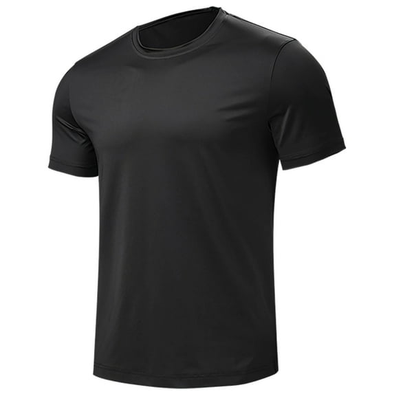 Quick Dry Athletic T-Shirt for Men Short Sleeve Workout Tops Running Hiking Crewneck Casual Breathable Shirts Black L
