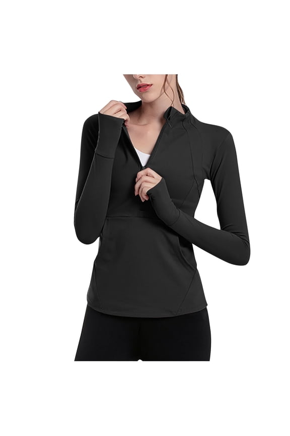 Quick Dry Athletic Tops for Womens Half Zip Pullover Blouses with Pockets Slim Fitted Sweatshirt