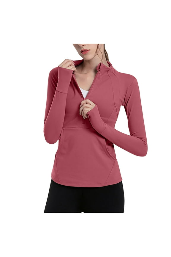 Quick Dry Athletic Tops for Womens Half Zip Pullover Blouses with Pockets Slim Fitted Sweatshirt