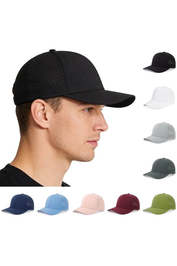 Quick Dry Baseball Cap, Large Performance Snapback Hats, Laser Cut Mesh Ball Cap for Men Big Heads Black
