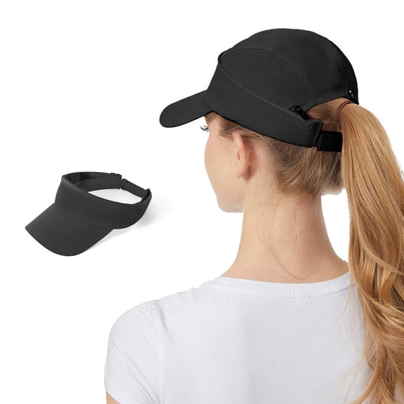 Quick Dry Baseball Cap, Sport Sun Visor Hat with Detachable Top, Multi-Purpose UV Protection Running Cap Adjustable Lightweight Folding Outdoor Sun Hat Unisex for Golf Tennis Climbing Summer(Black)