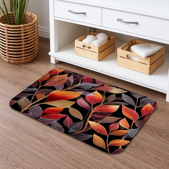 Quick Dry Bath Mat, Artistic Nature Pattern, Absorbent Non Slip Memory Foam, Washable Bathroom Shower Rug, Decorative 16x24 Inch