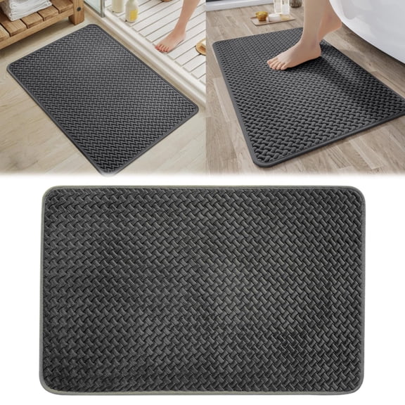 Quick Dry Bath Mat Cozival Non-Slip Bathroom Rug Mat - Super Absorbent Cotton Weave with Rubber Backing, Low Profile Design Fits Under Door, Quick Dry for Shower, Bathtub, Vanity, Grey