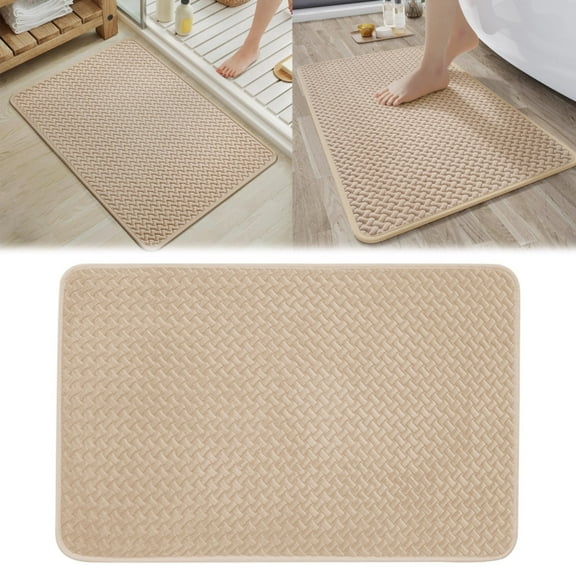 Quick Dry Bath Mat Cozival Non-Slip Bathroom Rug Mat - Super Absorbent Cotton Weave with Rubber Backing, Low Profile Design Fits Under Door, Quick Dry for Shower, Bathtub, Vanity, Beige