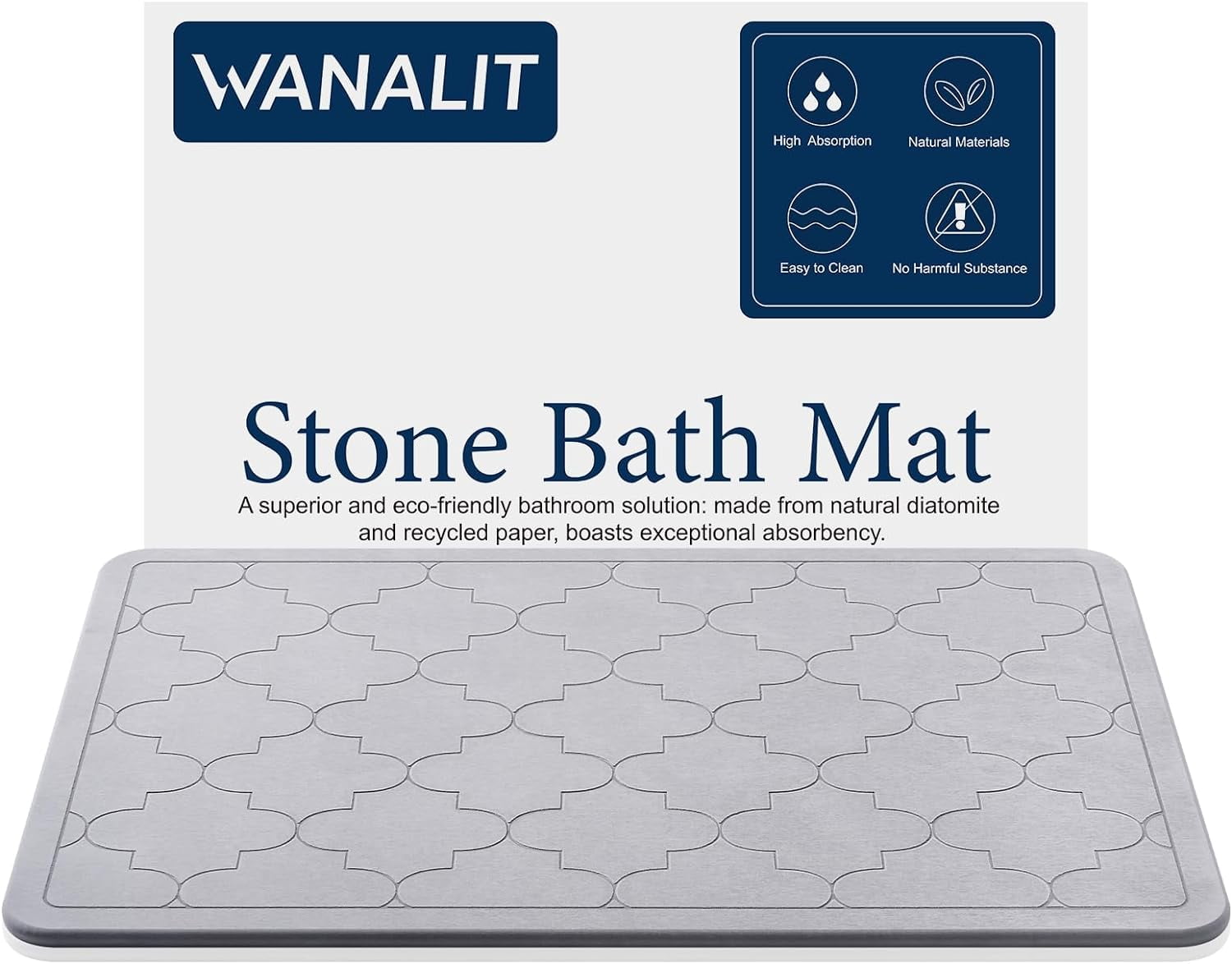 Goutoday Stone Bath Mat, 23.62 x 15.35, Diatomaceous Earth Stone Mat, Fast  Drying, Dark Gray 