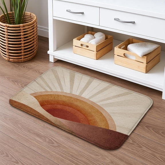 Quick Dry Bath Mat Retro Sunrise Geometric Design Absorbent Non Slip Flannel Washable Bath Rug for Bathroom Toilet Restroom Decorative 16x24 Inch