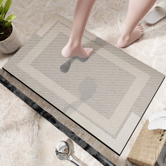 Quick Dry Bath Mat Super Absorbent Non Bathroom Rug with Rubber Backing,Thin Diatomaceous Earth Bath Mat Fits Under Door,Washable Shower Mat for Bathtub Sink - Ultra Thin Bathroom Floor Mat