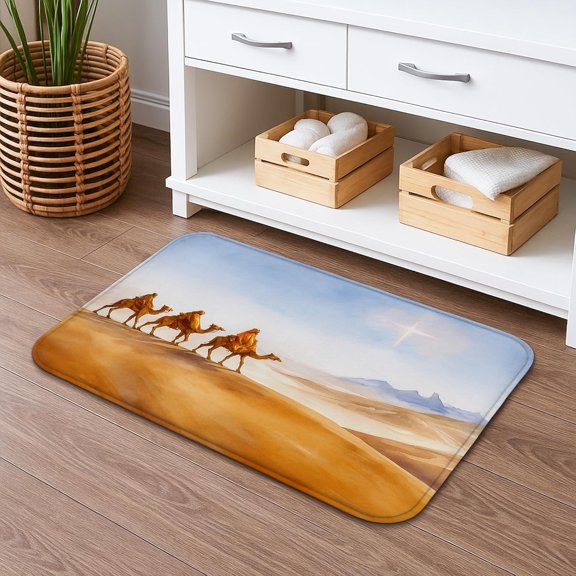 Quick Dry Bath Mat With Artistic Camel Pattern, Absorbent Non Slip Decorative Flannel Shower Rug For Bathroom Or Toilet, Washable, 16x24 Inch