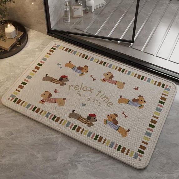 Quick Dry Bathroom Rug Quick Dry Bathroom Rug Non-Slip Absorbent Mat with Cute Dog Design for Bathroom Kitchen Entryway Linen Material Floor Rug Home Decor Non-Skid Mat Non-Slip Mat
