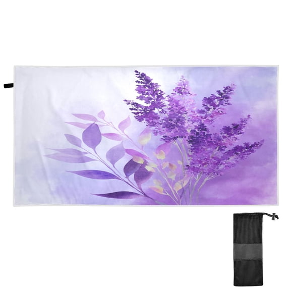 Quick-Dry Beach Towel 30x60in with Storage Bag, Sand Free Microfiber Towel for Travel, Swimming, Camping Watercolor Lavender Clip Art