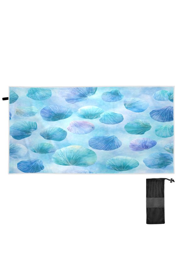 Quick-Dry Beach Towel 30x60in with Storage Bag, Sand Free Microfiber Towel for Travel, Swimming, Camping Watercolor Seashells Pattern
