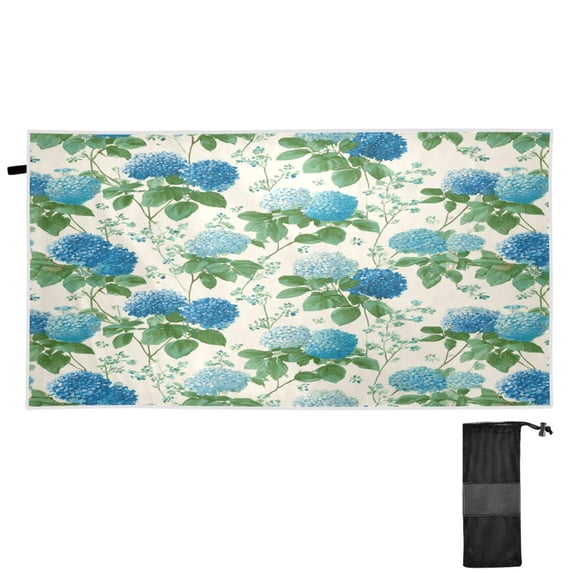 Quick-Dry Beach Towel 71x31in with Storage Bag, Sand Free Microfiber Towel for Travel, Swimming, Camping Blue Hydrangea Pattern