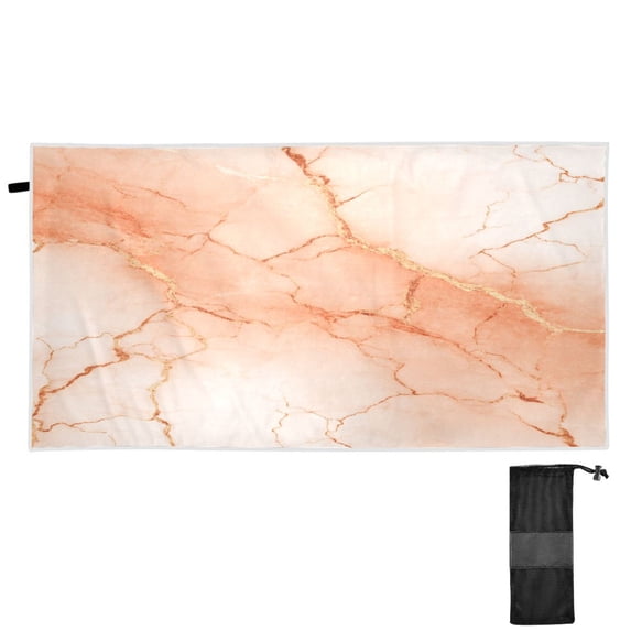 Quick-Dry Beach Towel 71x31in with Storage Bag, Sand Free Microfiber Towel for Travel, Swimming, Camping Light Orange Marble Crack