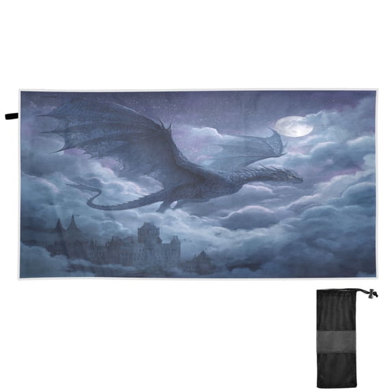 Quick-Dry Beach Towel 71x31in with Storage Bag, Sand Free Microfiber Towel for Travel, Swimming, Camping Magic Dragon Guardian