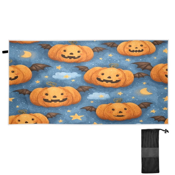 Quick-Dry Beach Towel 71x31in with Storage Bag, Sand Free Microfiber Towel for Travel, Swimming, Camping Spooky Evil Pumpkin Designs