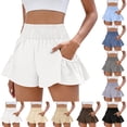 thumbnail image 1 of Quick Dry Biker Shorts Women High Waisted Athletic Running Shorts Elastic Summer Ruffles Flowy Sweatshort with Pockets, M, 1 of 8