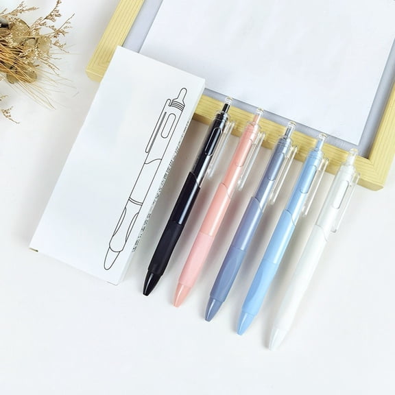 Quick Dry Black Pen Set 5 Pack Press Pens Smooth Writing Ballpoint Ergonomic Low-Saturation Ink Everyday Office Note-Taking Stationery