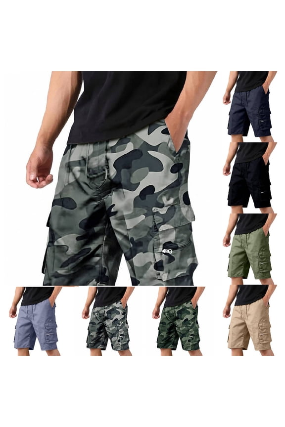 Quick Dry Cargo Shorts Men 2026 Camo Pattern Knee Length Casual Outdoor Camo Shorts Loose Multi Pocket Dark Gray L