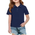 thumbnail image 1 of Quick Dry Collared Polo Shirts for Girls Short Sleeve Solid Button Down Lightweight Kids Back to School Casual Uniform Tops,3-4Y,Navy, 1 of 9