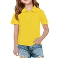 thumbnail image 1 of Quick Dry Collared Polo Shirts for Girls Short Sleeve Solid Button Down Lightweight Kids Back to School Casual Uniform Tops,7-8Y,Yellow, 1 of 6