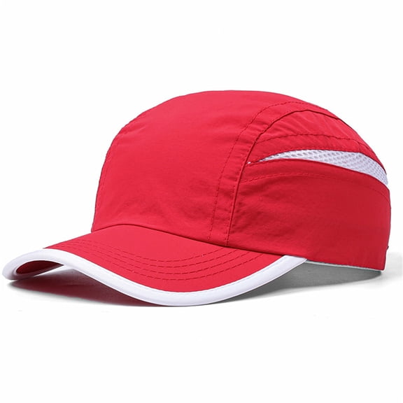 Quick-Dry Color Block Baseball Cap, Adjustable Sun Hat for Outdoor Sports, Cycling, Hiking, and Spring Summer Activities, Breathable and Moisture Wicking-Red