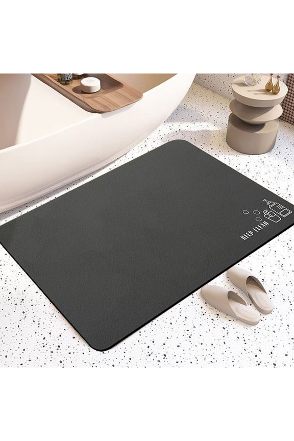 Quick-Dry Diatomite Bath Mat - Super Absorbent Non-Slip Bathroom Floor Mat 24x16in, Dark Gray | Natural Diatom Mud & Rubber Base, Hygienic Shower/Kitchen Mat