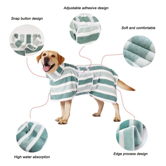Quick Dry Dog Bath Robe Towel Wrap, Adjustable Snap & Adhesive Closure Absorbent All-Season Dog Drying Gown, Size M for Small Medium Large Dogs