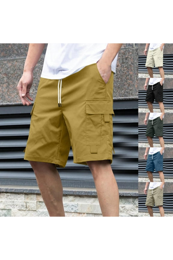 Men's Cargo Shorts Lightweight Drawstring Summer Shorts Ripstop Twill Casual Jogger Shorts with Multi Pockets Black XXL