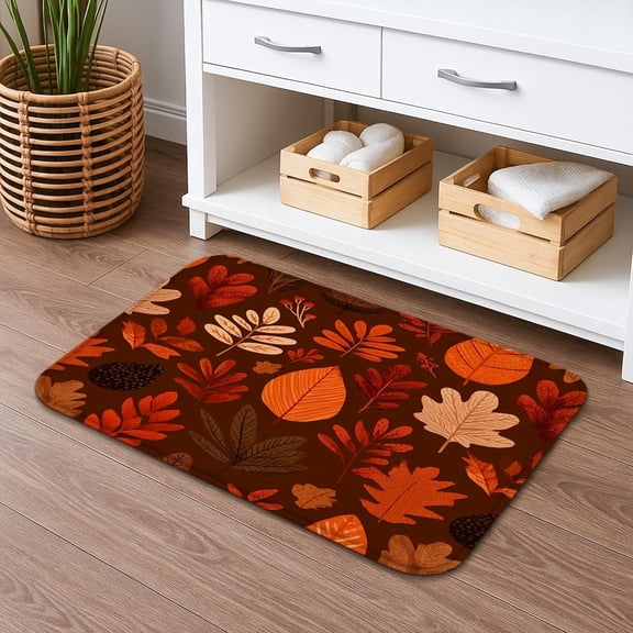 Quick Dry Memory Foam Bath Mat Rustic Autumn Leaf Pattern Absorbent Non Slip Washable Bathroom Rug 16x24 Inch