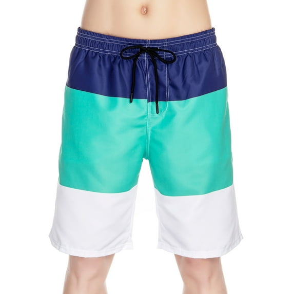 Quick Dry Men Swim Trunks Boardshorts Swimwear Swimsuit Beachwear Surfing Swimming Bathing Suit Colorblock Shorts with Drawstring