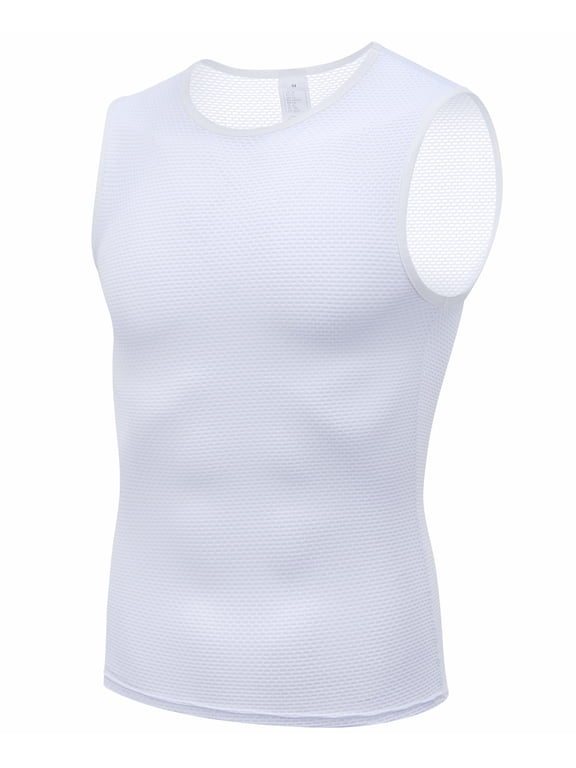 Men’s Sleeveless Cycling Base Layer, Quick-Dry Breathable Bike Undershirt with Stretch Mesh for Road Riding & MTB