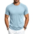 thumbnail image 1 of Quick Dry Mens Workout Shirts Short Sleeve Athletic Gym Tee Breathable Exercise Training Running Sports Active Fitness Top Light Blue XL, 1 of 7