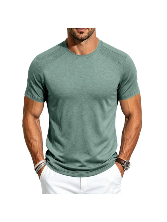 Quick Dry Mens Workout Shirts Short Sleeve Athletic Gym Tee Breathable Exercise Training Running Sports Active Fitness Top Light Green XL