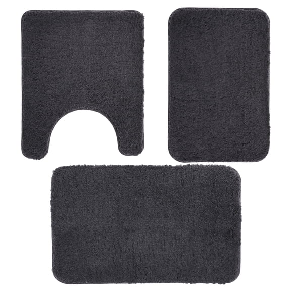 Quick-Dry Microfiber 3-Piece Bathroom Rug Set with U-Shaped Toilet Rug and 2 Rectangular Mats, Absorbent Non-Slip Machine Washable, Dark Gray/Coffee