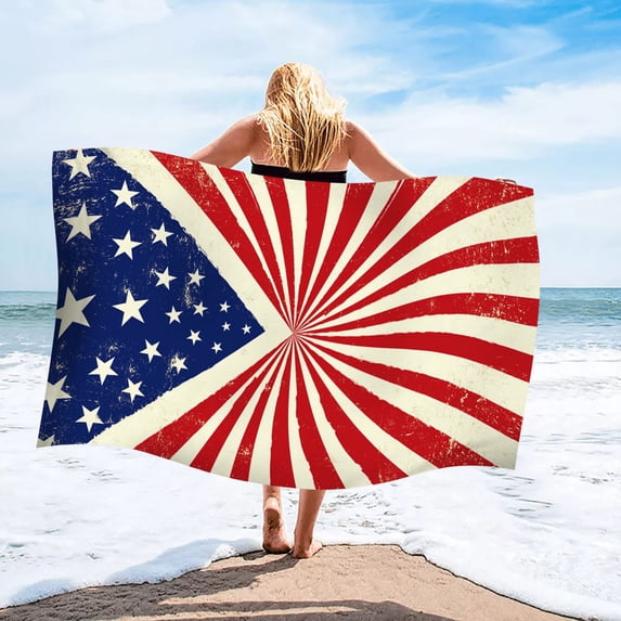 Quick Dry Microfiber Beach Towel 4th of July USA Independence Day Star Striped Print Soft Large Beach Towels Multipurpose for Summer Beach, Pool, Gym and Spa (30" x 60")