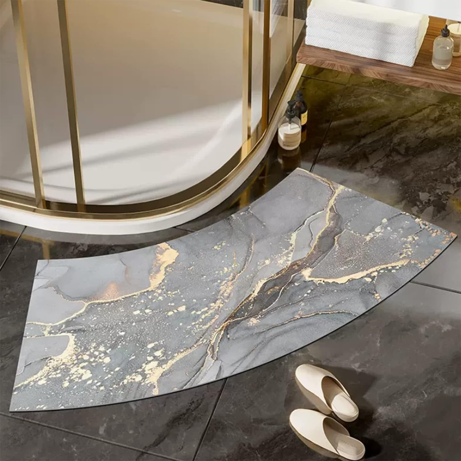 Quick Dry & Non Slip Curved Bath Mat, Super Absorbent Curved Bath Mat Comfortable Shower Rugs For Shower Or Tub, Easy To Clean