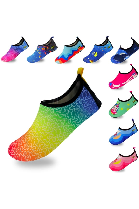 Quick-Dry, Non-Slip, Lightweight Water Shoes For Summer, Beach, Sea & Pool – For Boys, Girls, Babies, Toddlers & Little Kids, Rainbow, Baby 6-7