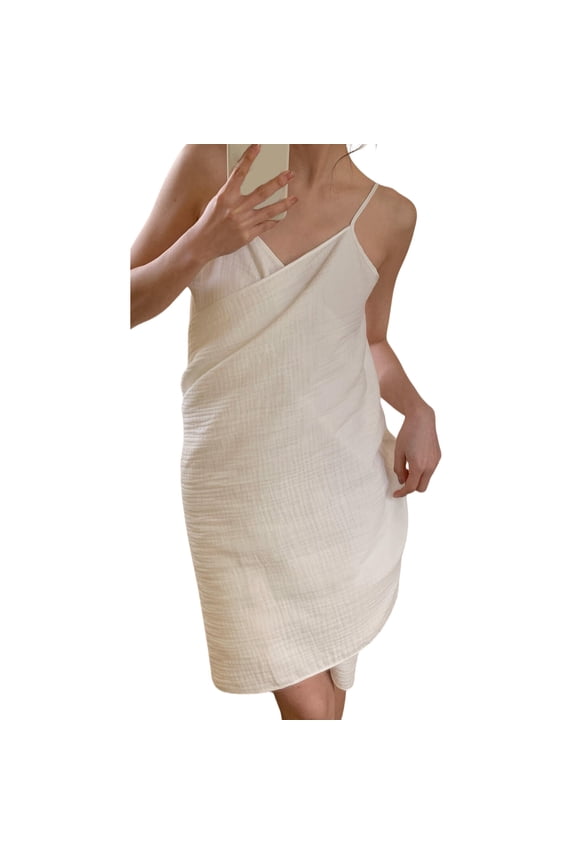 Quick-Dry Open-Back Resort Bathrobe with Shoulder Fasteners, Cotton Blend Lightweight Beach Cover-Up Dress