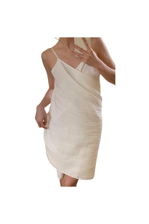 Quick-Dry Open-Back Resort Bathrobe with Shoulder Fasteners, Cotton Blend Lightweight Beach Cover-Up Dress