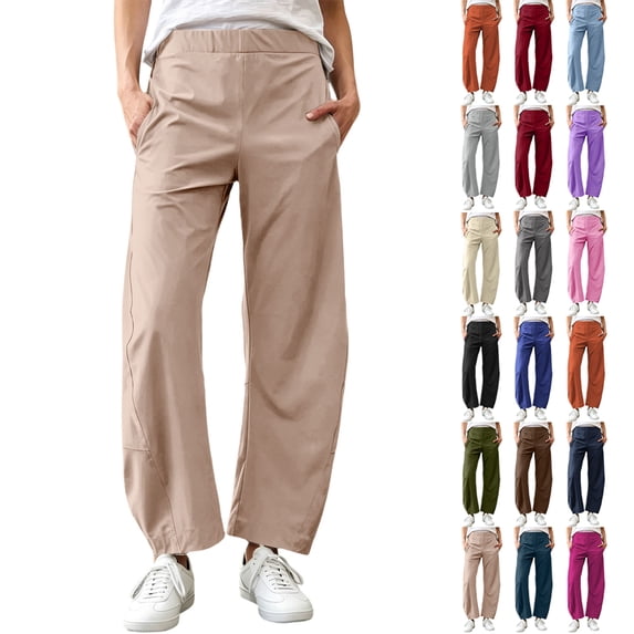 Quick Dry Pants for Women Solid Color Drying Point Curved Knife Pants With Elastic Waist Side Pocket for Daliy Wear