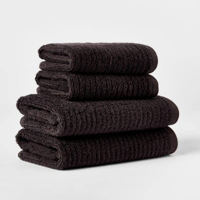 Quick Dry Ribbed Bath Towel Set - Cotton Terry, Midweight 450-550 GSM, Machine Washable