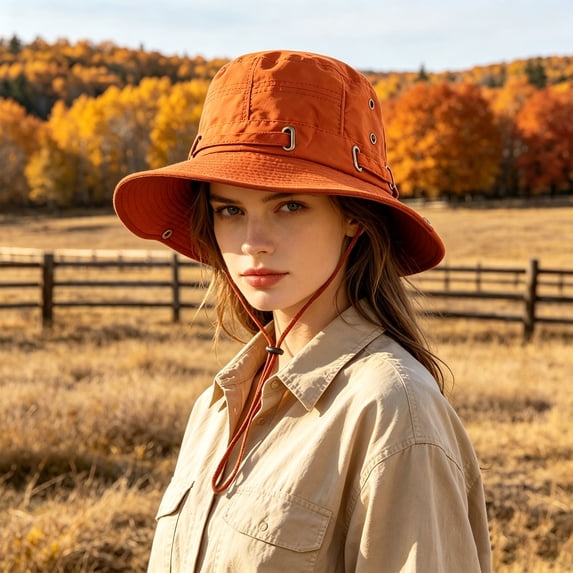 Quick Dry Safari Sun Hat Breathable Bucket Hat With Adjustable Chin Strap Uv Protection Travel Hat For Fishing Hiking Beach(Orange-58Cm)