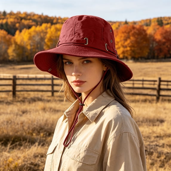Quick Dry Safari Sun Hat Breathable Bucket Hat With Adjustable Chin Strap Uv Protection Travel Hat For Fishing Hiking Beach(Red-58Cm)