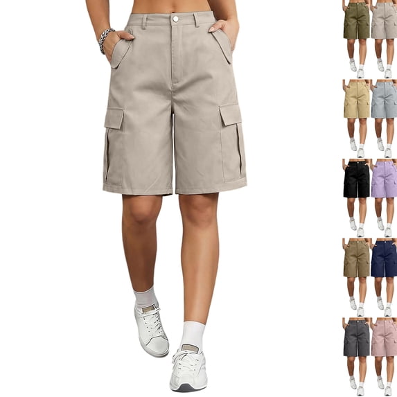 Quick Dry Shorts for Women Knee Length High Waisted Cargo Hiking Bermuda Shorts Lightweight Long Golf Chino Short Khaki XL